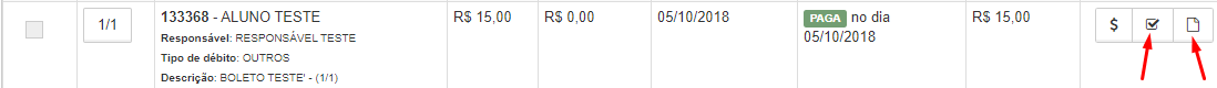 Botões para emissão de comprovante e recibo