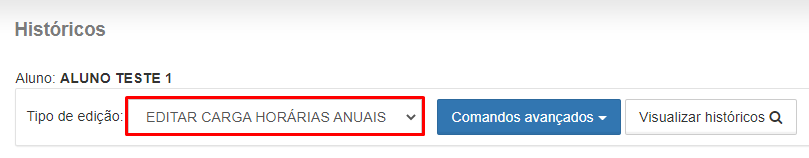Filtro de tipo de edição com opção Editar cargas horárias anuais