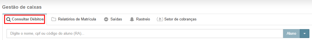 Aba Consultar Débitos com campo de pesquisa
