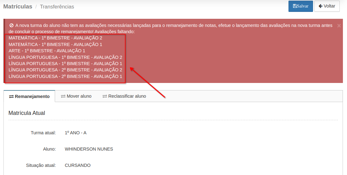 Erro de avaliações não cadastradas