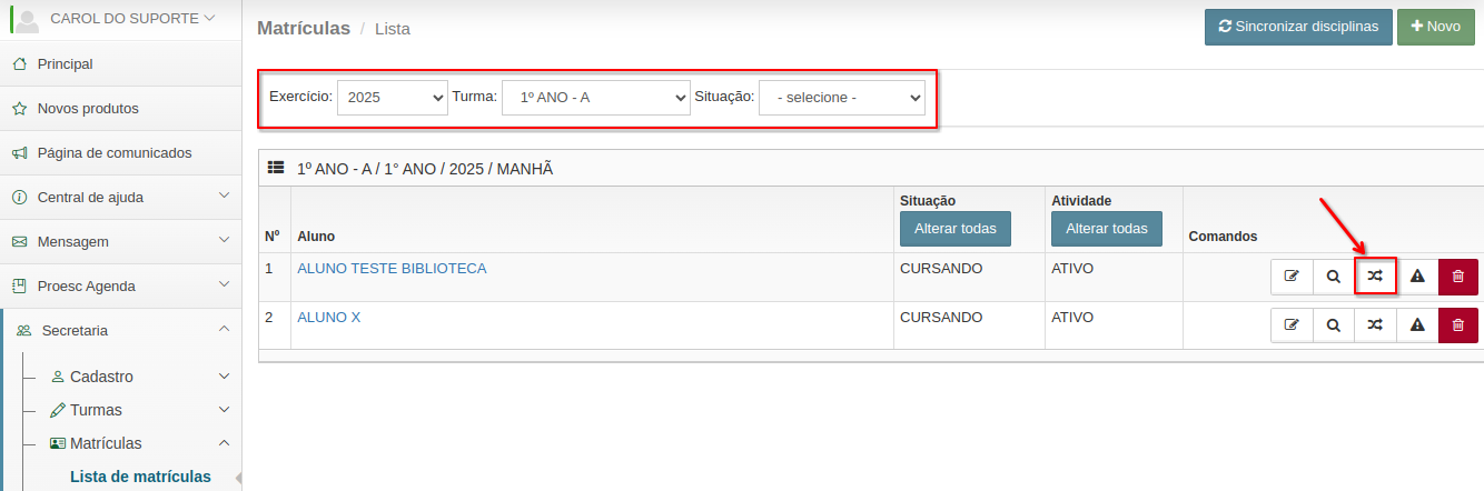 Botão mover na lista