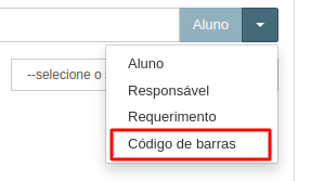 Campo de pesquisa com opção Código de barras selecionada