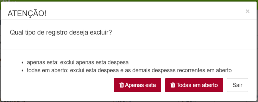 Janela de confirmação com as opções Apenas esta e Todas em aberto