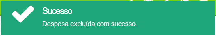 Mensagem de sucesso ao excluir a despesa