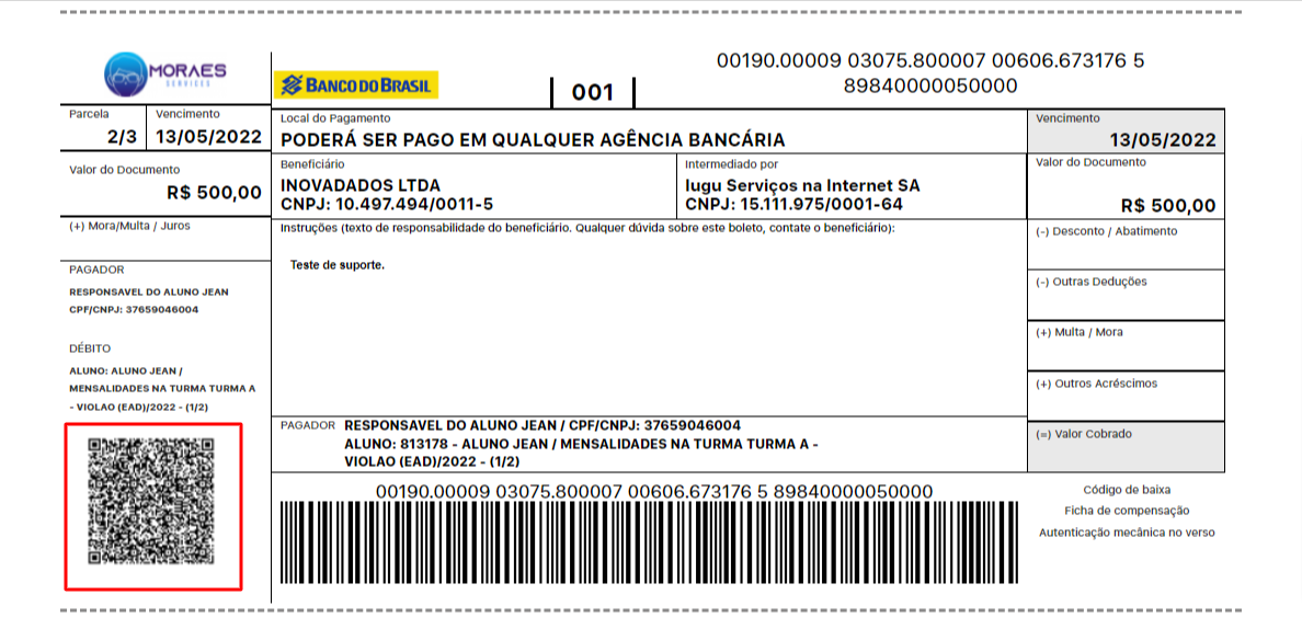 Boleto com QR Code Pix para pagamento