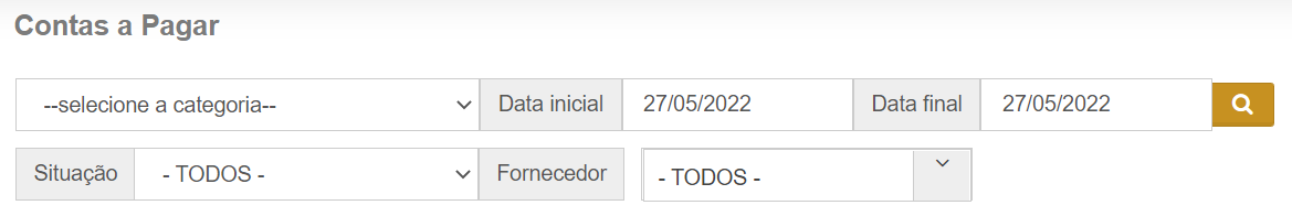 Filtro de despesas por categoria, período, situação e fornecedor