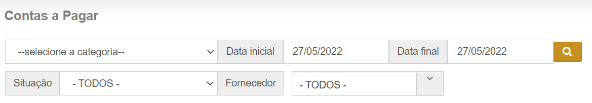 Filtro de despesas por categoria, período, situação e fornecedor