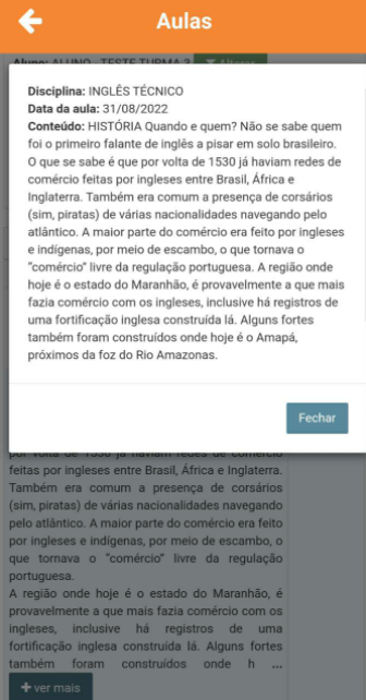 Janela com o conteúdo completo da aula