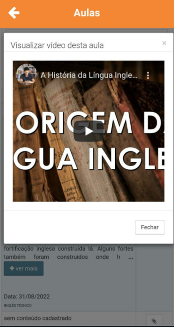 Vídeo do YouTube reproduzido dentro do aplicativo